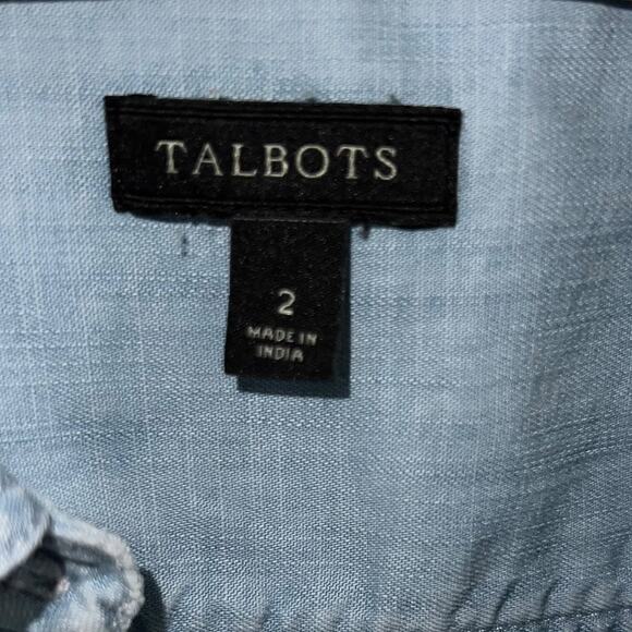Talbots Chambray Sleeveless Button-Up Safari Utility Blouse Top Size 2 Blue - Picture 5 of 7